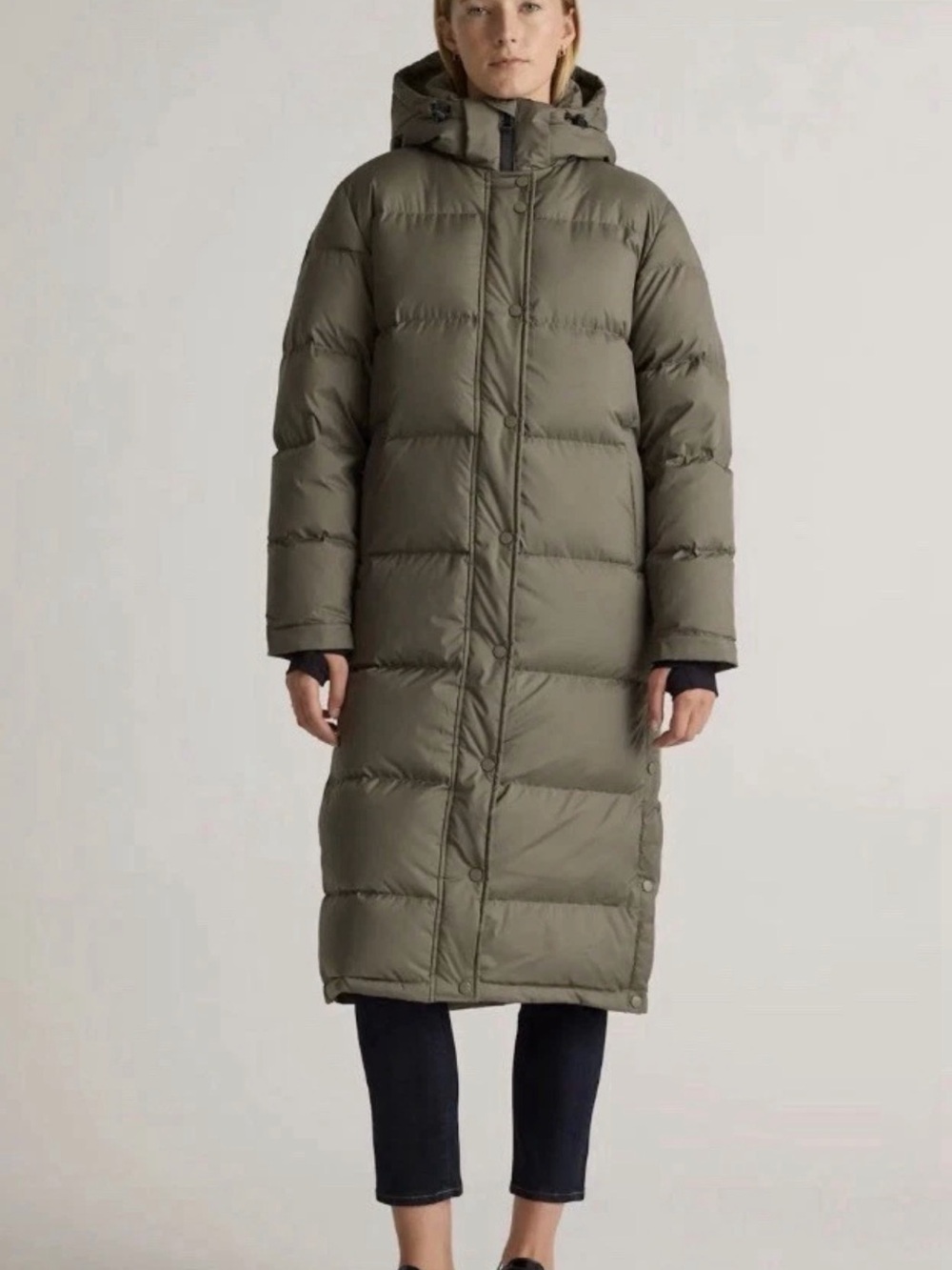QUINCE NWT Responsible Down Quilted Puffer Hooded Long Jacket Faded Cargo Large